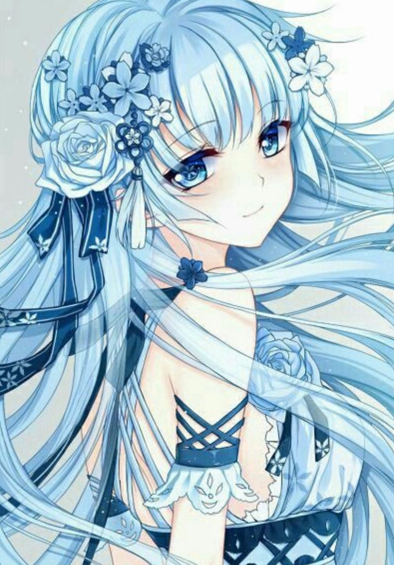 Anime nữ tóc xanh nhạt buồn bã
