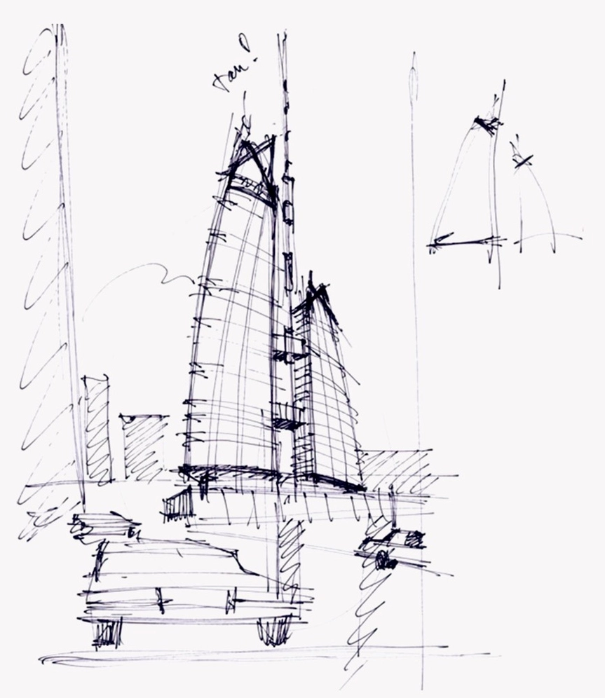 Bản phác thảo đầu tiên của tháp liên bang do kiến trúc sư Sergei Tchoban thực hiện