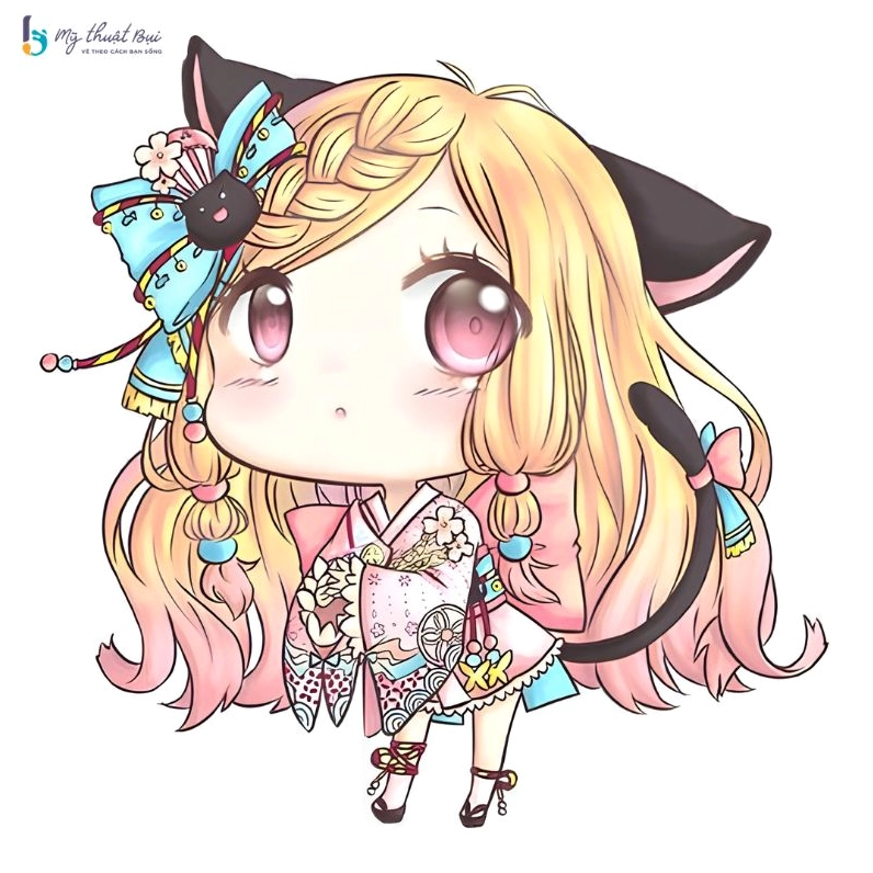 Bé gái chibi nhai kẹo mút ngon lành