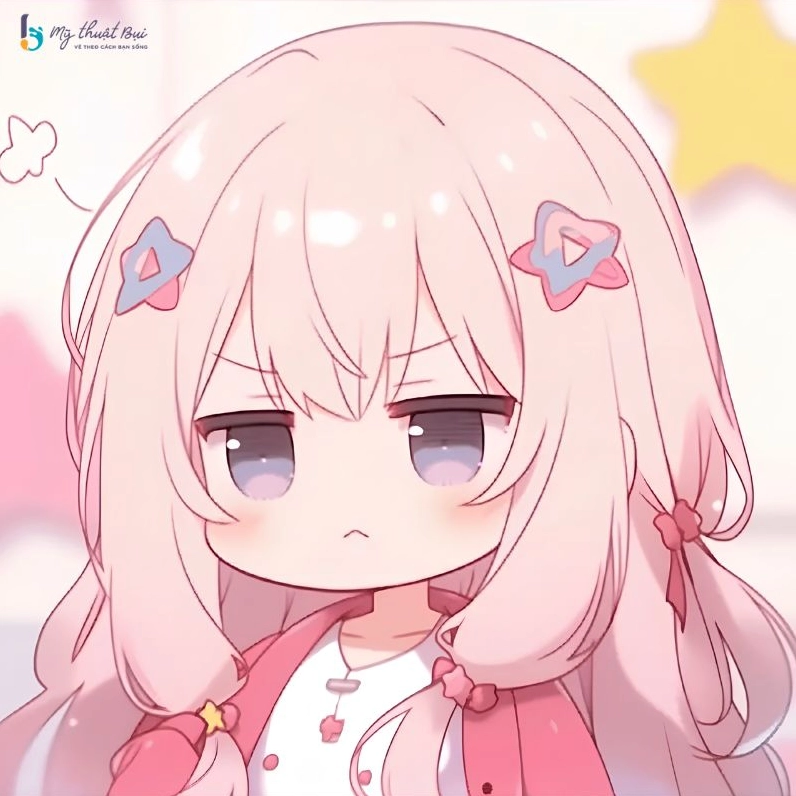 Bé gái chibi với biểu cảm ngạc nhiên hài hước