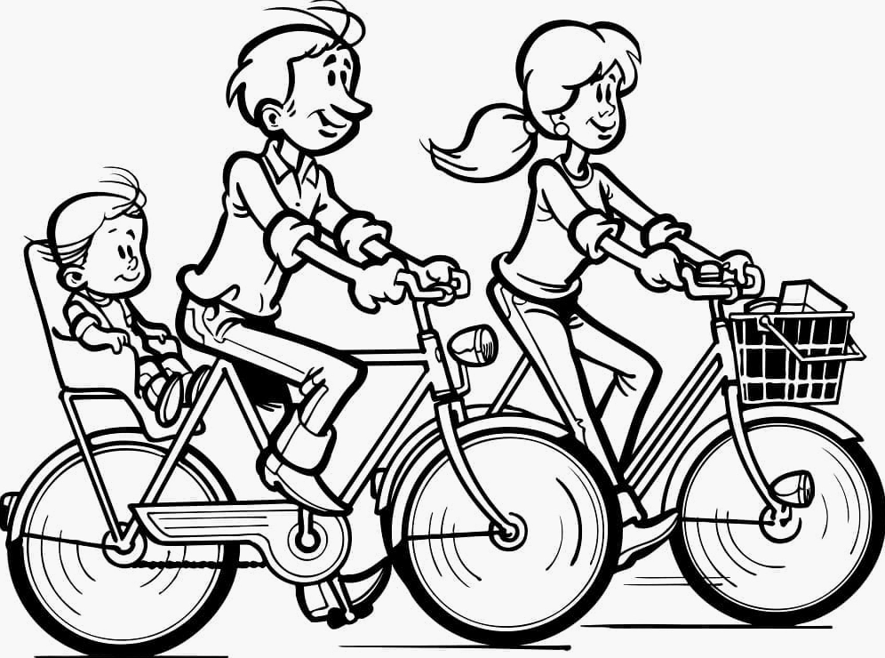Bé tô màu bức tranh Gia Đình Đi Xe Đạp