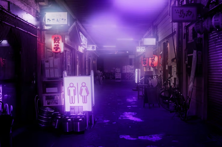 Biển báo phòng tắm ánh sáng neon ban đêm