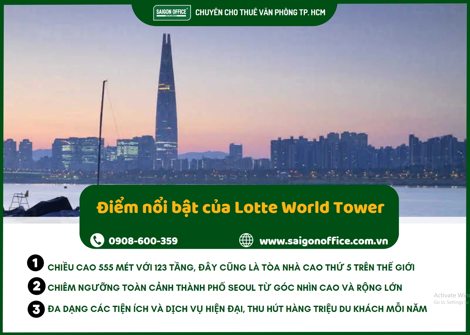 Biểu đồ so sánh chiều cao ấn tượng của Lotte World Tower trên bản đồ thế giới