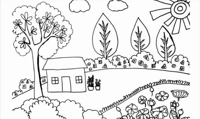 Bộ tranh tô màu phong cảnh cho bé mẫu giáo với những hình ảnh quen thuộc