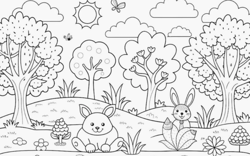 Bộ tranh tô màu phong cảnh cho bé tiểu học với nhiều chi tiết thú vị