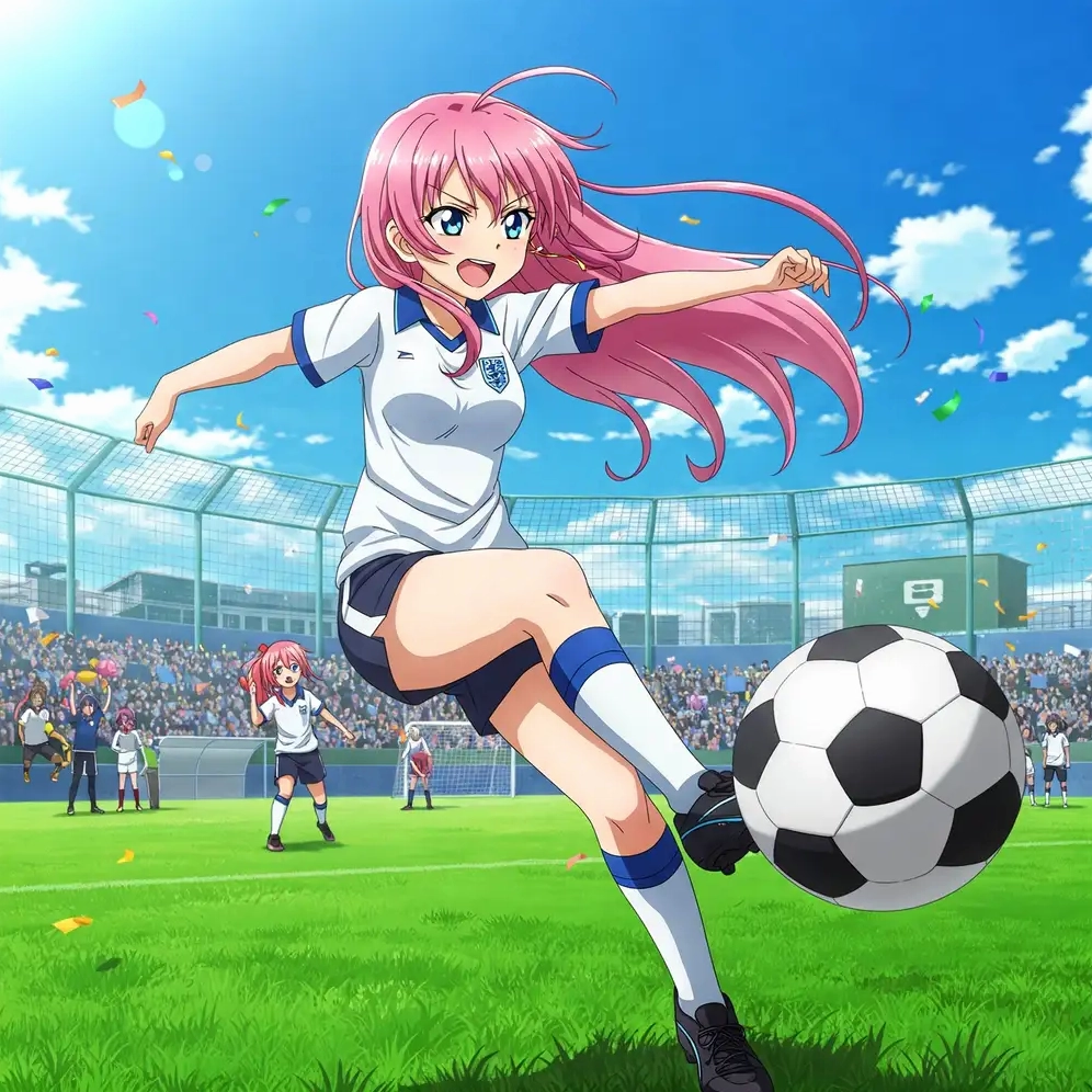 Bức ảnh anime nữ mặc áo đá bóng năng động