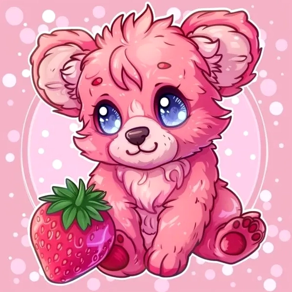 Bức ảnh gấu dâu chibi màu hồng siêu ngọt ngào dễ thương cực đỉnh