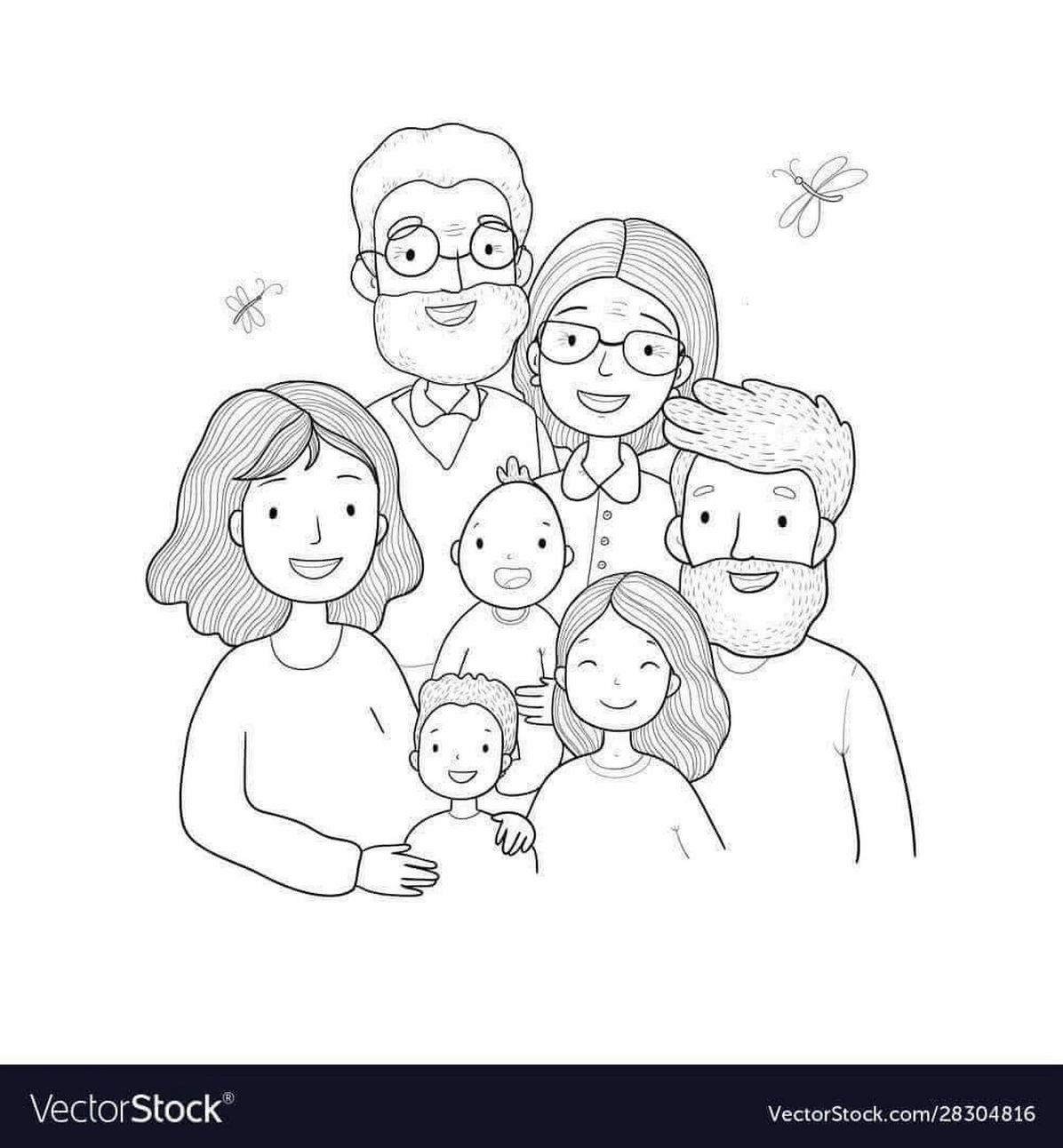 Bức tranh gia đình 4 người cùng nhau vui đùa