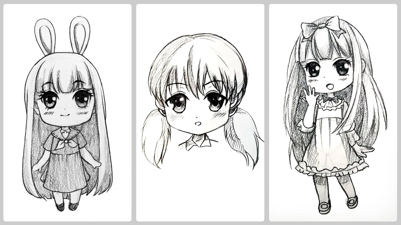 Bức tranh hướng dẫn cách vẽ nhân vật chibi với các đường nét đơn giản