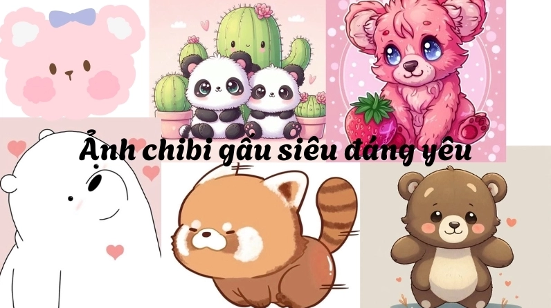 Bức tranh phác họa khái niệm hình ảnh chibi gấu với nét vẽ tròn trịa đáng yêu