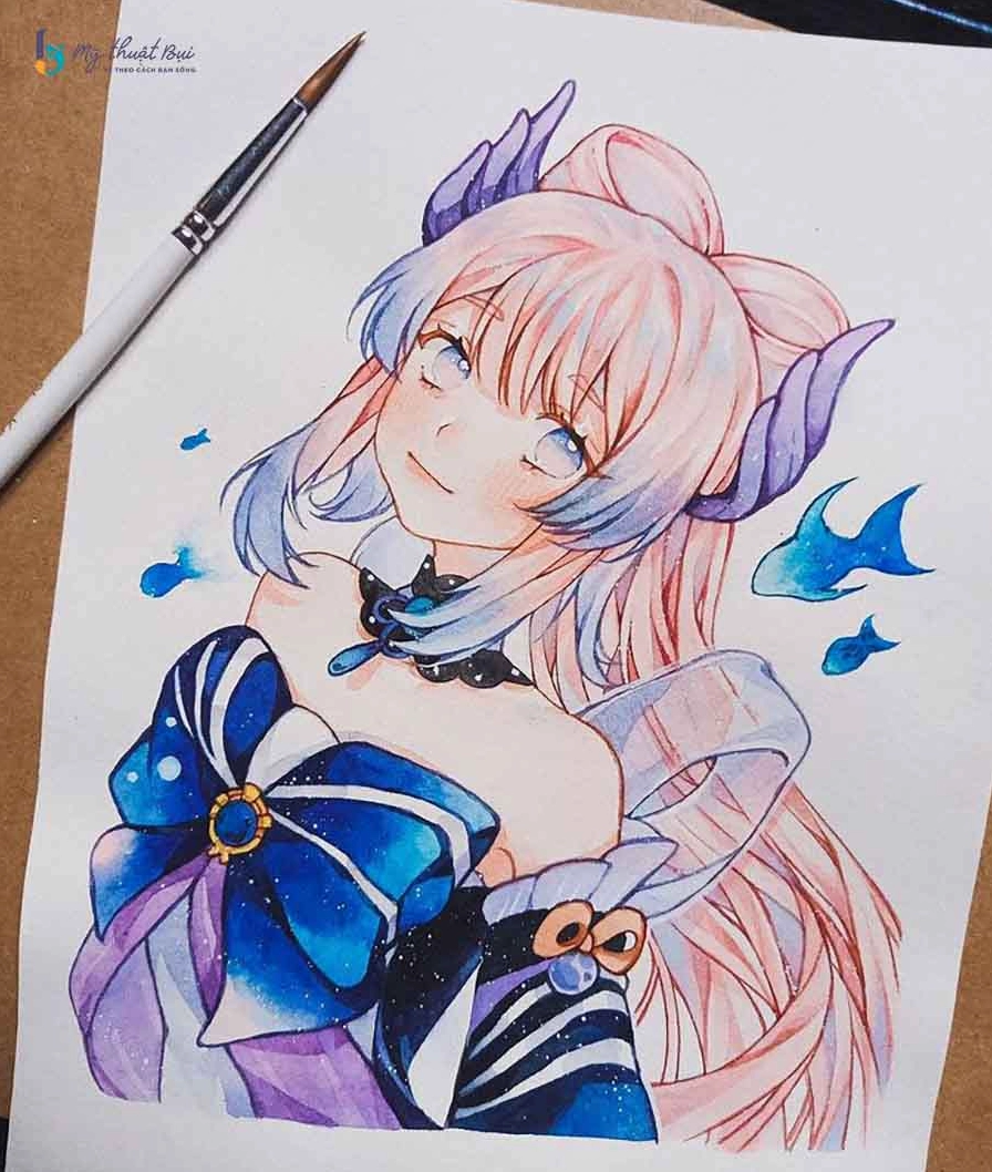 Bức tranh phác họa nhân vật anime với bố cục và nét vẽ ấn tượng