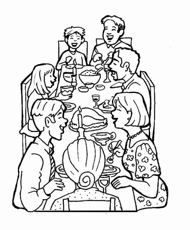 Bức tranh tô màu bữa tiệc gia đình hoành tráng và vui vẻ