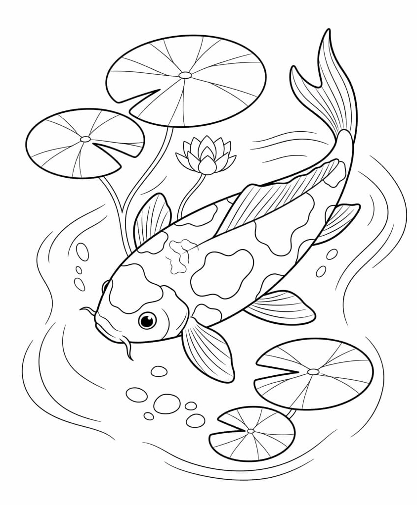 Bức tranh tô màu con cá Koi mang lại may mắn