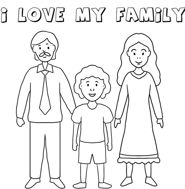 Bức tranh tô màu gia đình 4 người ngập tràn niềm vui