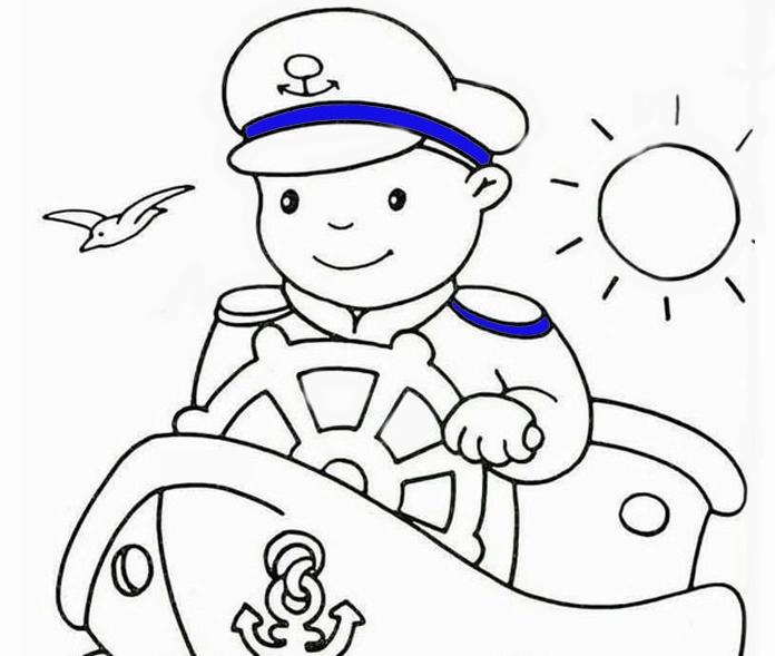 Bức tranh tô màu hải quân lái tàu rẽ sóng ra khơi