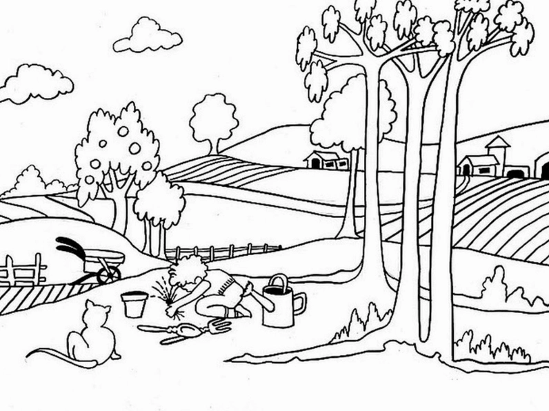 Bức tranh tô màu phong cảnh quê hương mộc mạc và giản dị