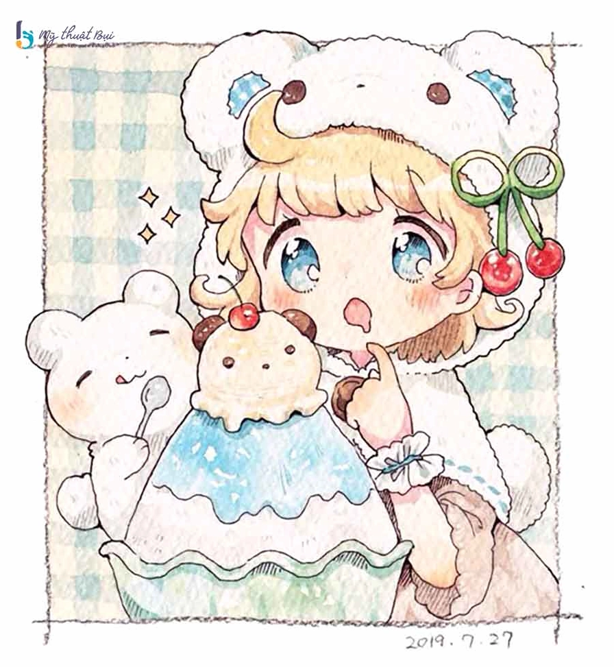 Bức tranh vẽ nhân vật anime dễ thương đốn tim người xem