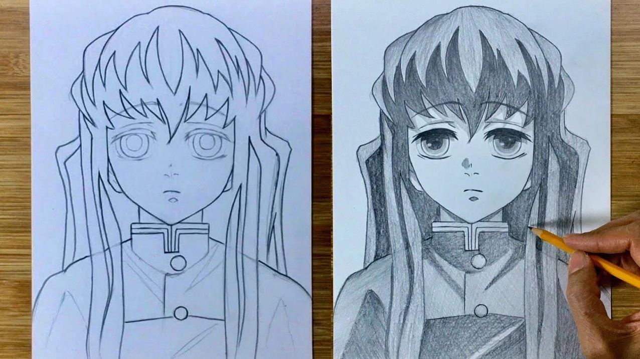 Bức tranh vẽ nhân vật Tokitou Muichirou với phong cách anime đơn giản