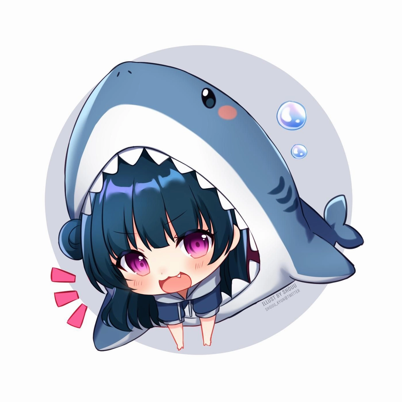 Bức vẽ chibi anime siêu dễ thương của một nhân vật với trang phục cá mập