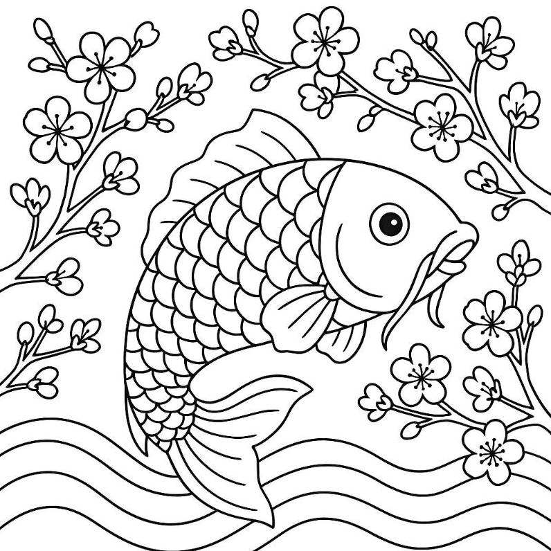 cá vàng tranh tô màu con cá chép bơi lượn uyển chuyển