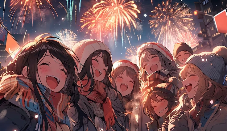 Các cô gái anime đang trò chuyện vui vẻ