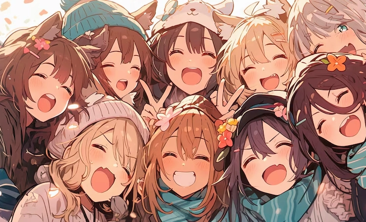 Cảnh tình bạn của các cô gái phong cách anime