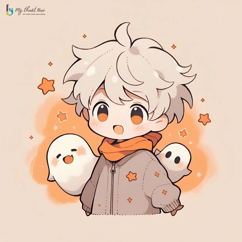 Chàng trai chibi vẫy tay chào tạm biệt dễ thương