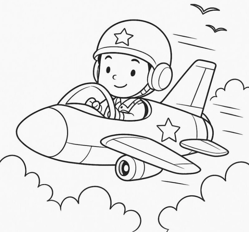 Chú phi công nhỏ bay lượn trên bầu trời xanh