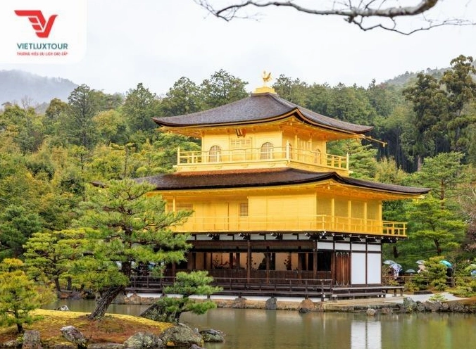 Chùa Kinkakuji rực rỡ sắc vàng soi bóng xuống mặt hồ phẳng lặng