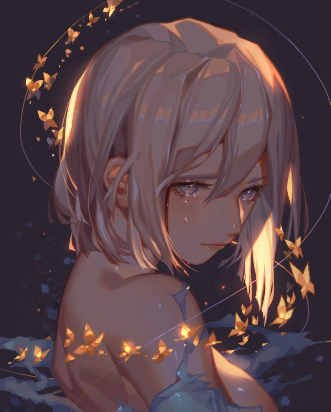 Cô gái anime Okita Souji ánh mắt trầm buồn