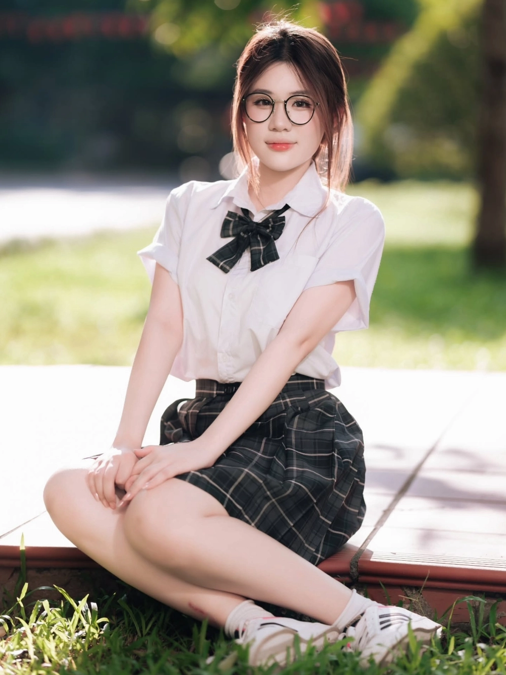 Cô gái mặc áo sơ mi mỉm cười tươi tắn khi dạo phố ngày nắng