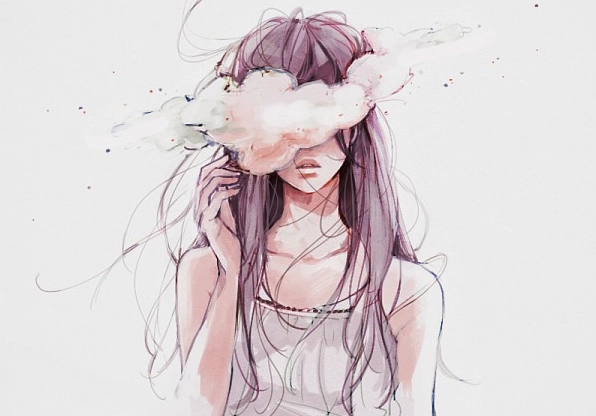 Cô nàng anime đeo tai nghe với biểu cảm hờ hững