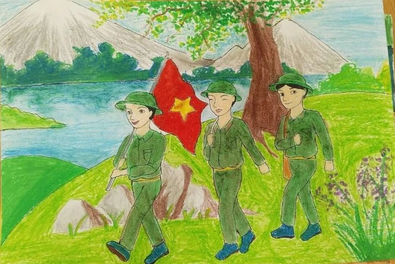 Đoàn quân hành quân trên đường dài mang theo ý chí quyết tâm