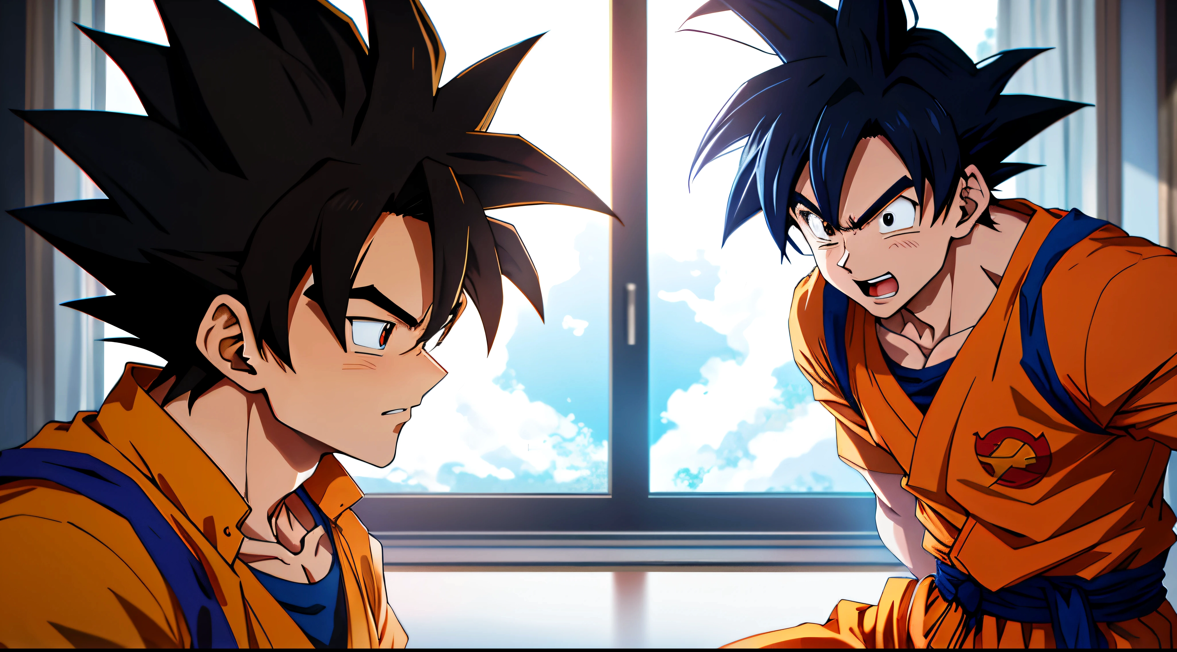 Dragon ball goku and gohan are looking at each other