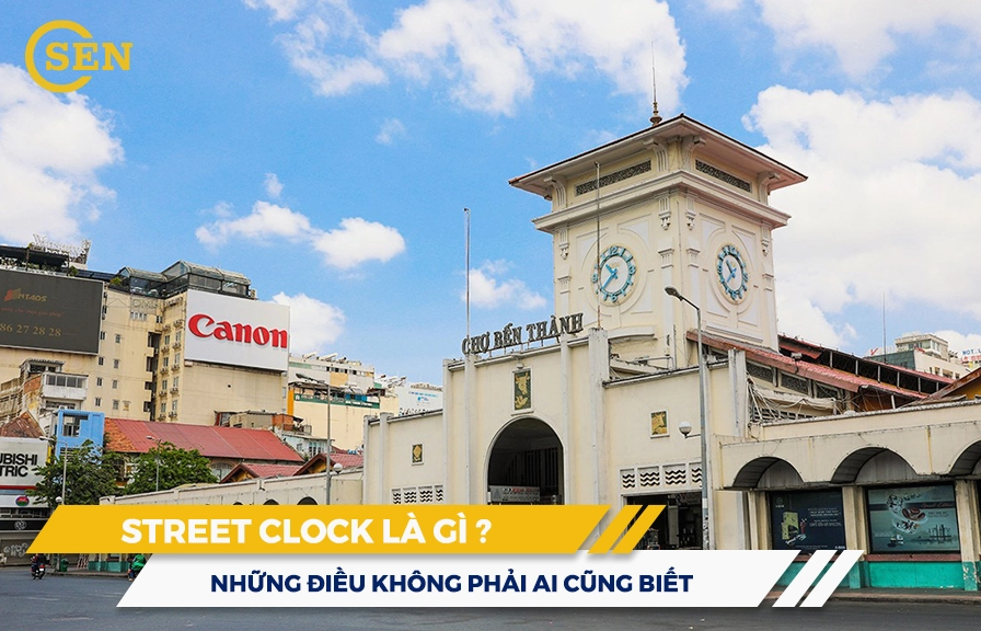 Góc nhìn đường phố hướng về tháp đồng hồ