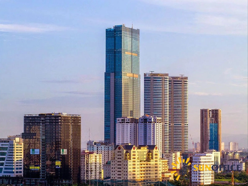 Góc nhìn tổng quan tòa nhà Keangnam Landmark 72 từ xa với vẻ đẹp tĩnh lặng