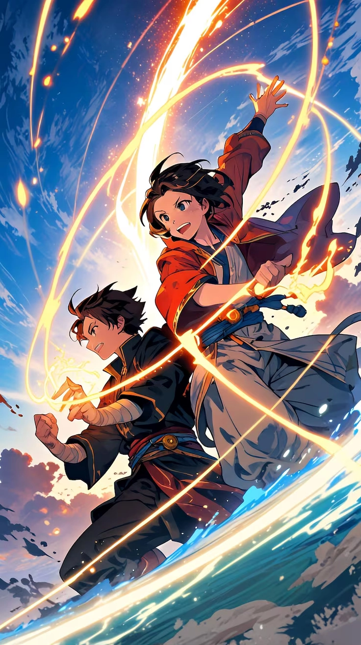 Hai chiến binh trẻ tuổi giải phóng ma thuật mạnh mẽ