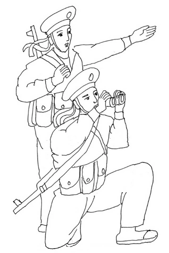 Hai chú bộ đội vui vẻ sát cánh bên nhau