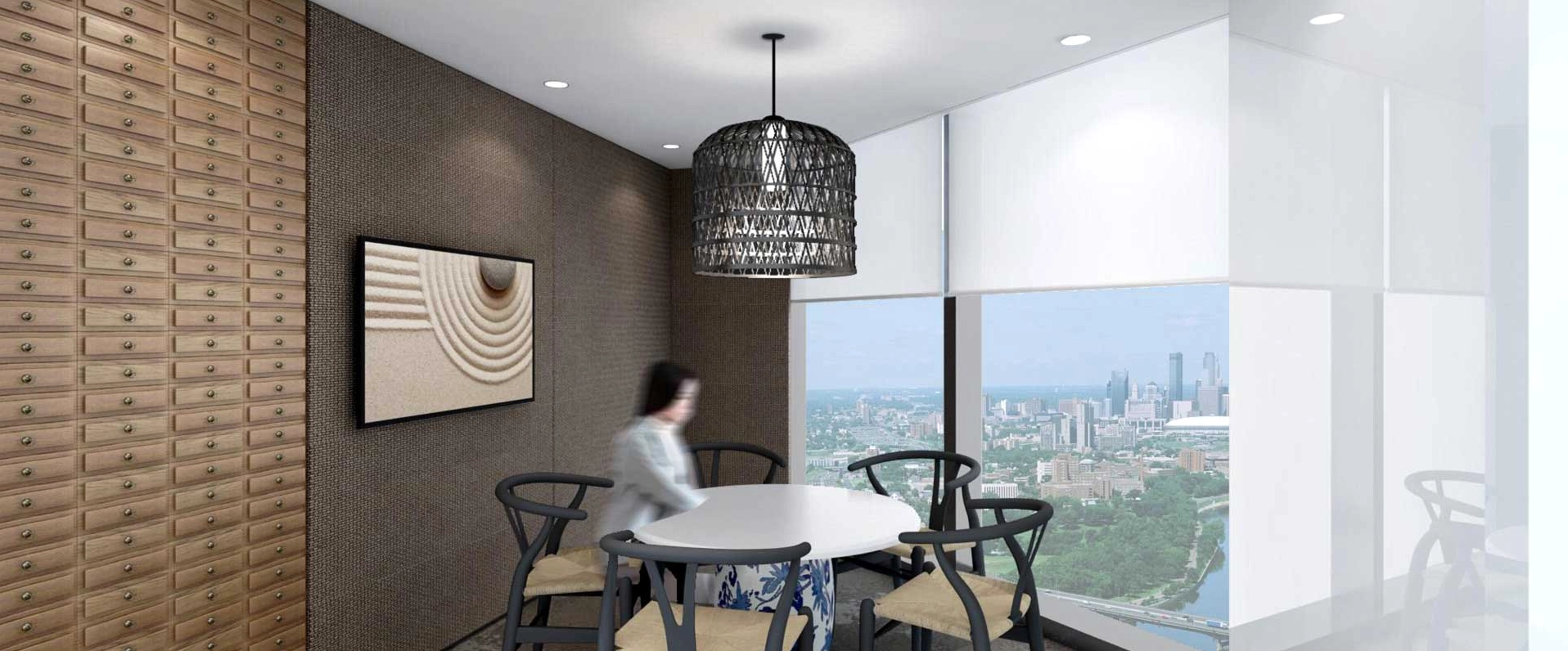 Hành lang dài hun hút dưới ánh sáng vàng