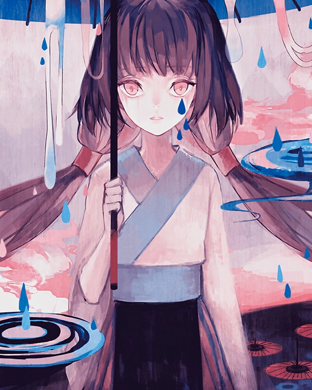 hình ảnh anime nữ màu hồng cổ trang