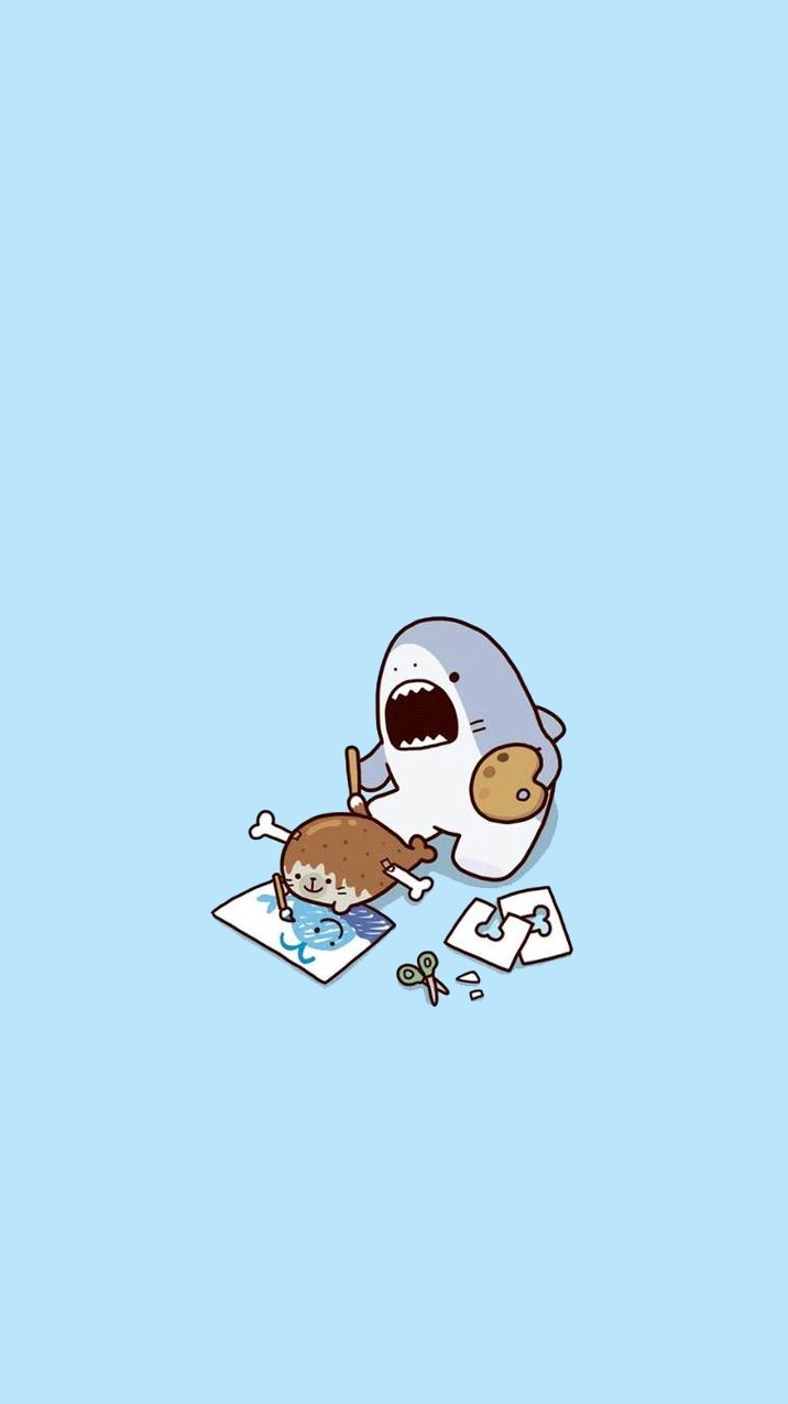 Hình ảnh cá mập hoạt hình đang cầm cọ vẽ tranh trông rất nghệ sĩ