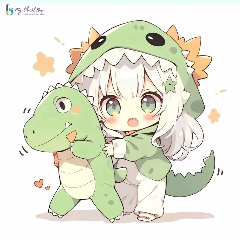 Hình ảnh chibi nữ cute đang ăn bánh