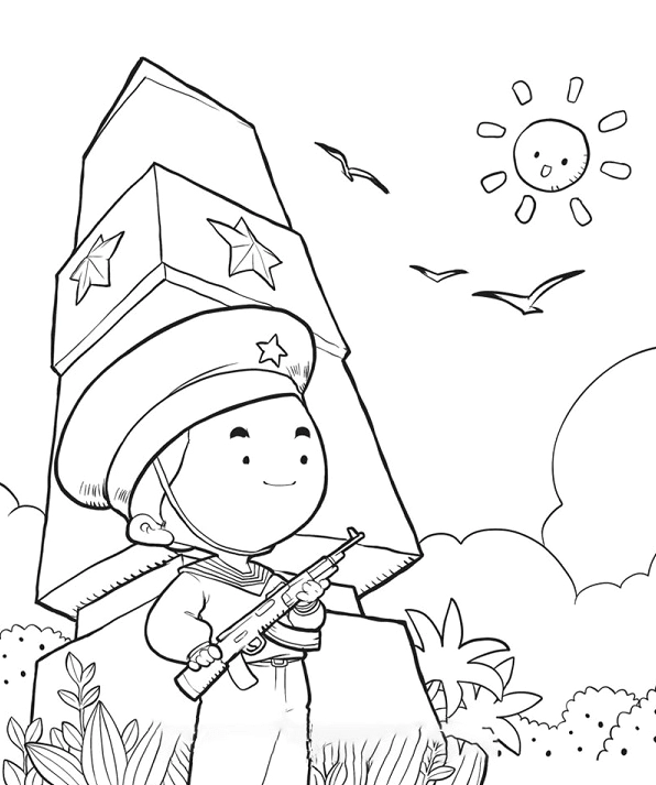 Hình ảnh chú bộ đội hải quân tô màu với nét vẽ đơn giản