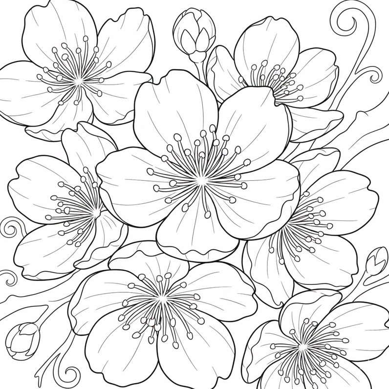 Hình ảnh hoa đào gần gũi trong tranh tô màu cho thiếu nhi