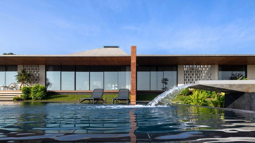 Hình ảnh kiến trúc kết hợp vật liệu địa phương hòa hợp với môi trường