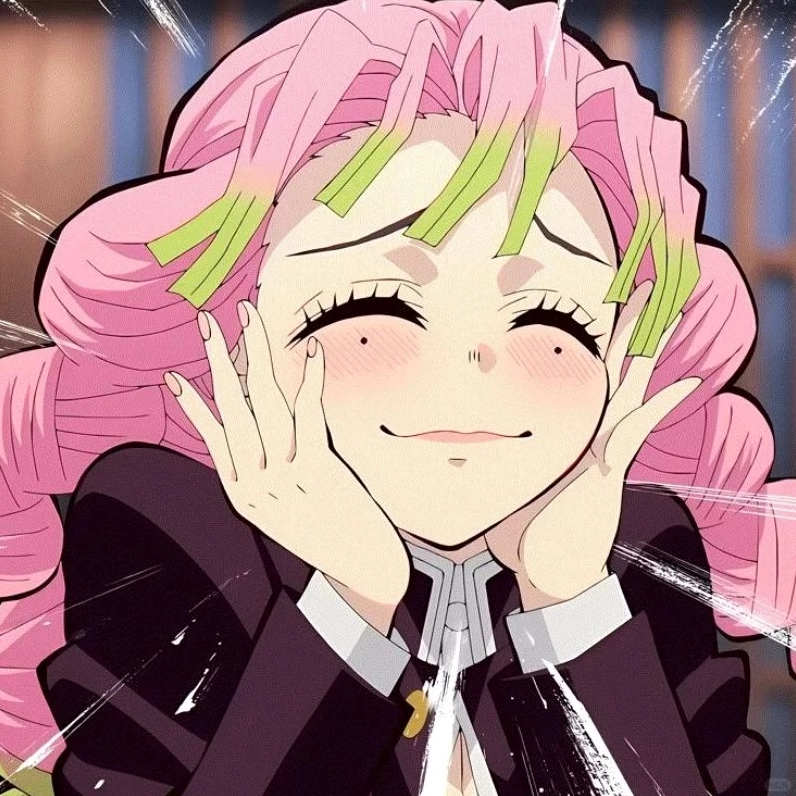 Hình ảnh mitsuri anime tận hưởng món bánh mochi anh đào