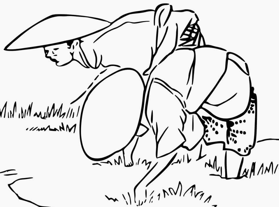 Hình ảnh tranh tô màu những người nông dân đang chăm chỉ làm ruộng trên cánh đồng