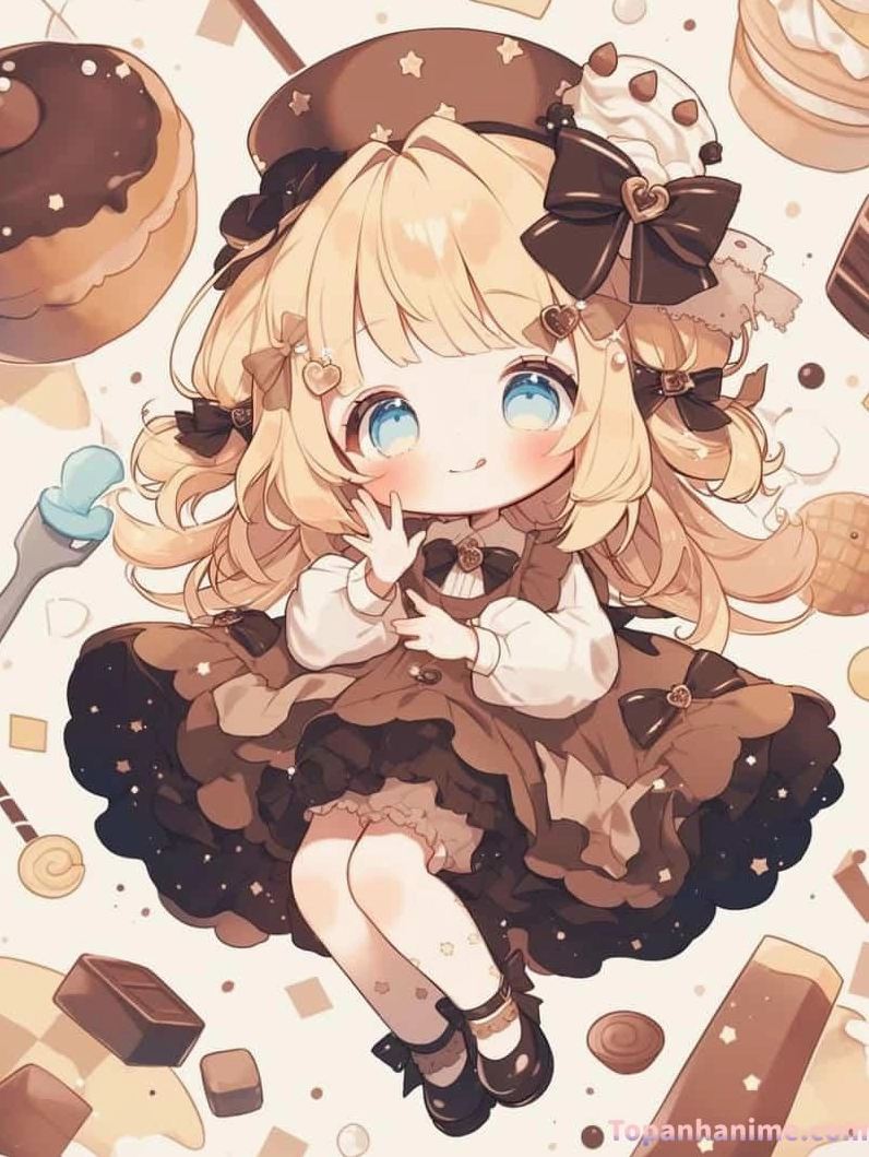 Hình chibi cô gái 2 với biểu cảm đáng yêu