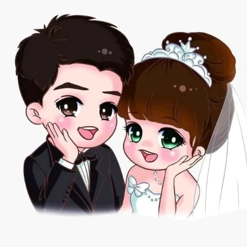 Hình chibi cute cặp mang năng lượng tích cực mỗi ngày