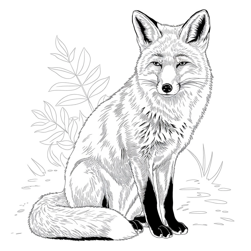 Hình con cáo đang ngồi ngoan ngoãn cho bé tô màu